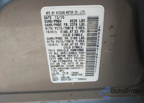 2011 Nissan Rogue S из США, поврежденный, VIN JN8AS5MV1BW280517